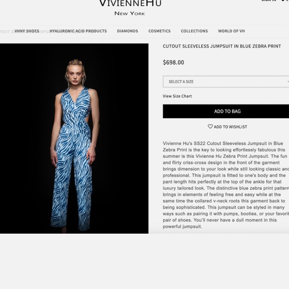 Vivienne Hu Blue Zebra Pattern Jumpsuit - Picture 1 of 4